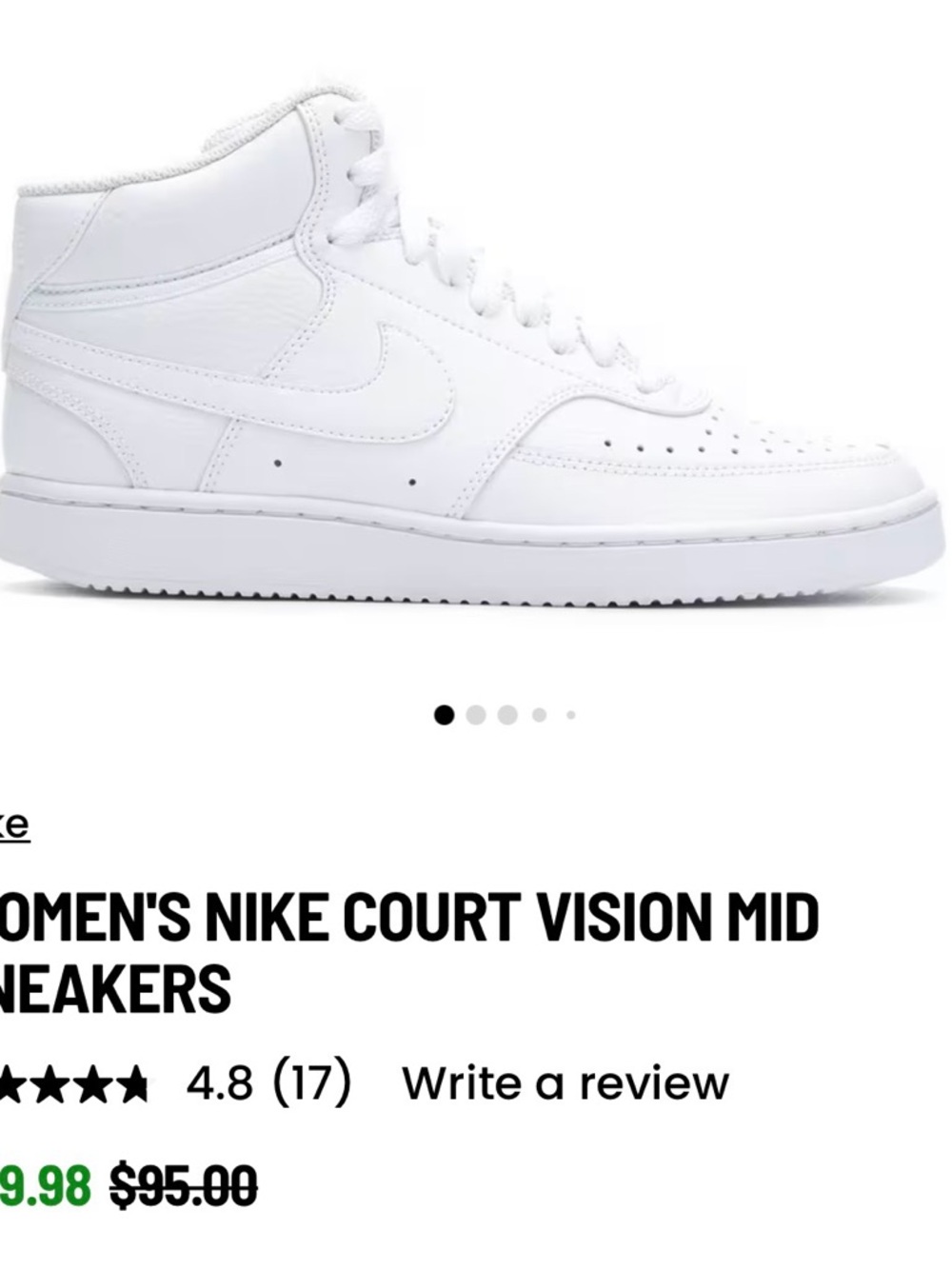 Nike Women’s Court Vision Mid Sneakers — White
